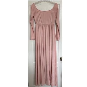 PinkBlush Pink Solid Off Shoulder Maternity Dress